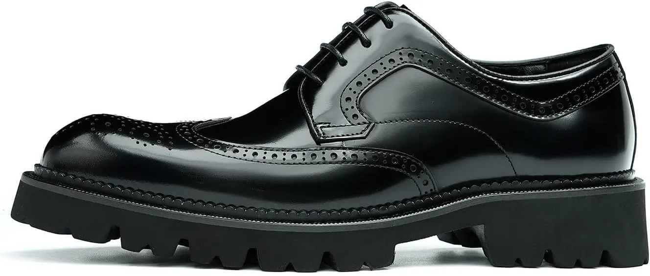 Santimon Men's Oxfords Formal Dress Derby Fashion Prom Wingtip Brogue Patent Leather Shoes Wedding Tuxedo Business Causal Shoes for Men