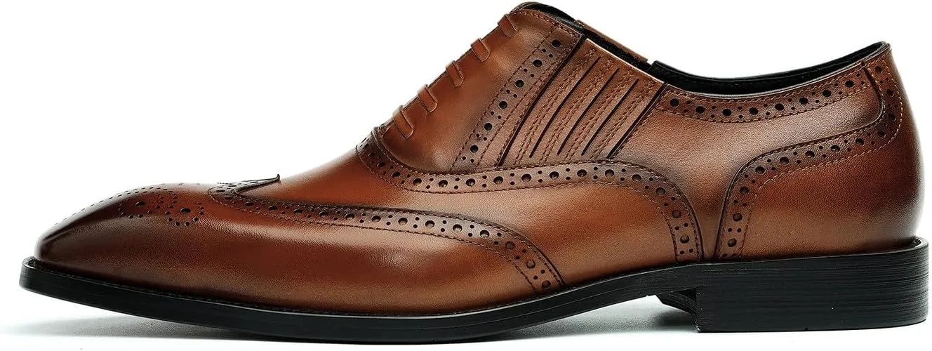 Santimon Men's Oxfords Formal Dress Slip On Derby Business Prom Wingtip Brouges Shoes Tuxedo Wedding Casual Leather Shoes for Men