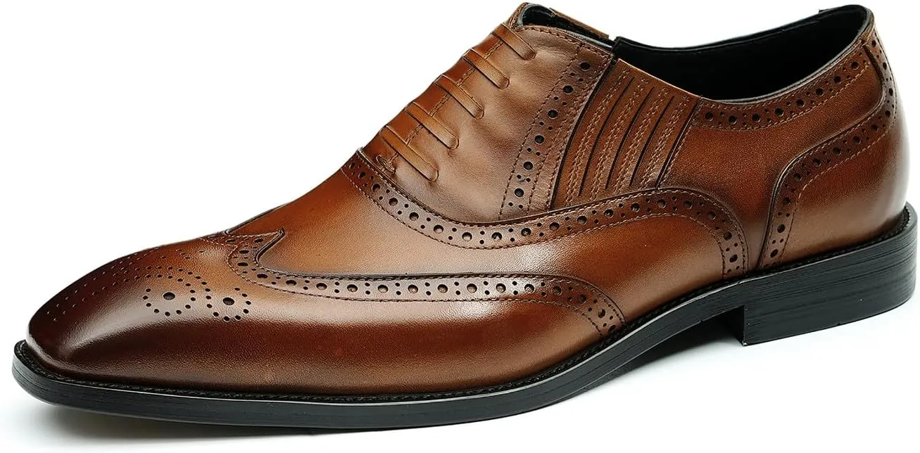 Santimon Men's Oxfords Formal Dress Slip On Derby Business Prom Wingtip Brouges Shoes Tuxedo Wedding Casual Leather Shoes for Men