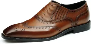 Santimon Men's Oxfords Formal Dress Slip On Derby Business Prom Wingtip Brouges Shoes Tuxedo Wedding Casual Leather Shoes for Men
