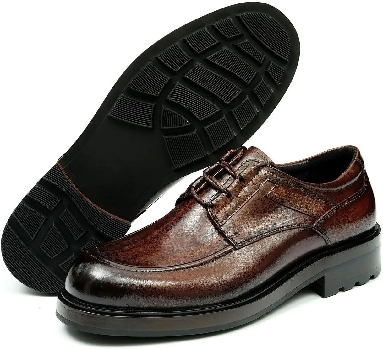 Santimon Mens Oxfords Shoes Formal Dress Derby Genunie Leather Plain Toe Modern Suit Shoes Men's Fashion Lightweight Prom Wedding Tuxedo Business Causal Comfortable Shoes