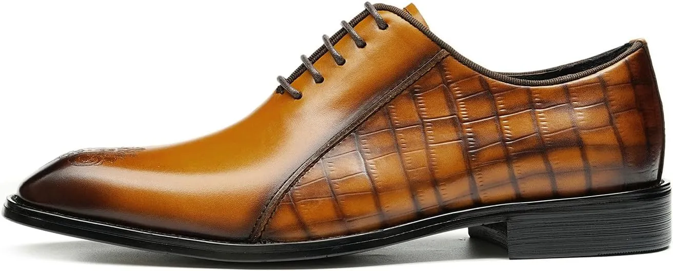 Santimon Oxfords Shoes for Men Formal Dress Derby Genunie Leather Plain Toe Brogues Modern Suit Shoes Men's Fashion Lightweight Prom Wedding Tuxedo Business Causal Comfortable Shoes