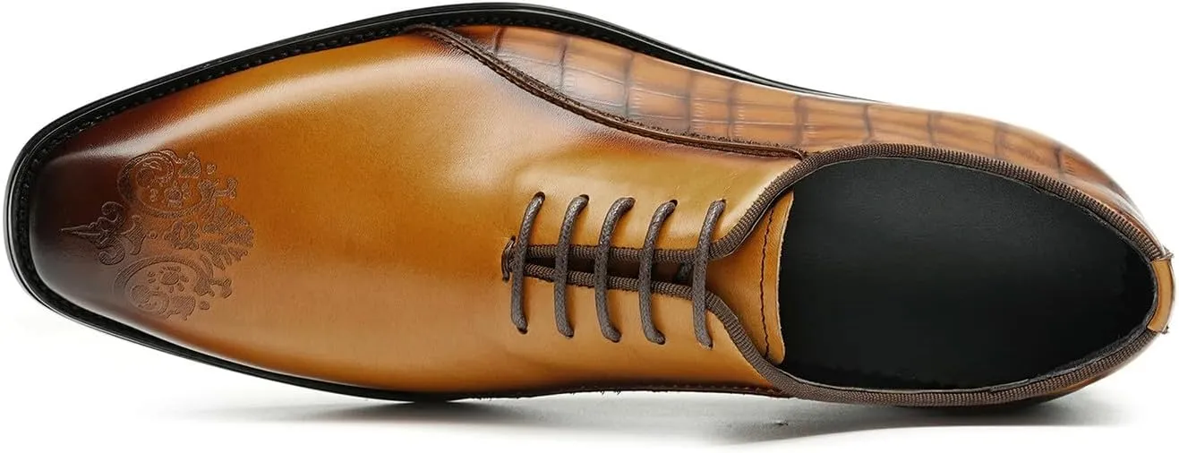Santimon Oxfords Shoes for Men Formal Dress Derby Genunie Leather Plain Toe Brogues Modern Suit Shoes Men's Fashion Lightweight Prom Wedding Tuxedo Business Causal Comfortable Shoes