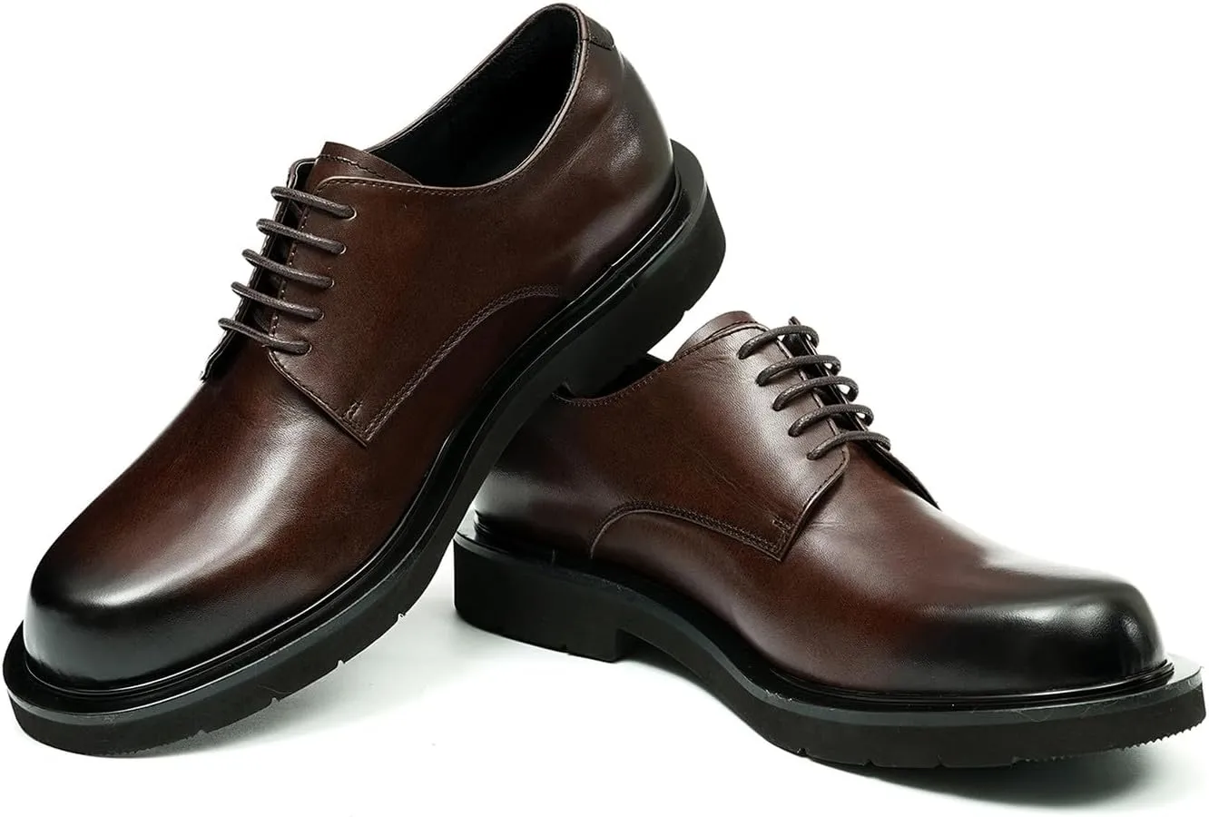 Santimon Oxfords Shoes for Men Formal Dress Derby Genunie Leather Plain Toe Modern Suit Shoes Men's Fashion Lightweight Prom Wedding Tuxedo Business Causal Comfortable Shoes