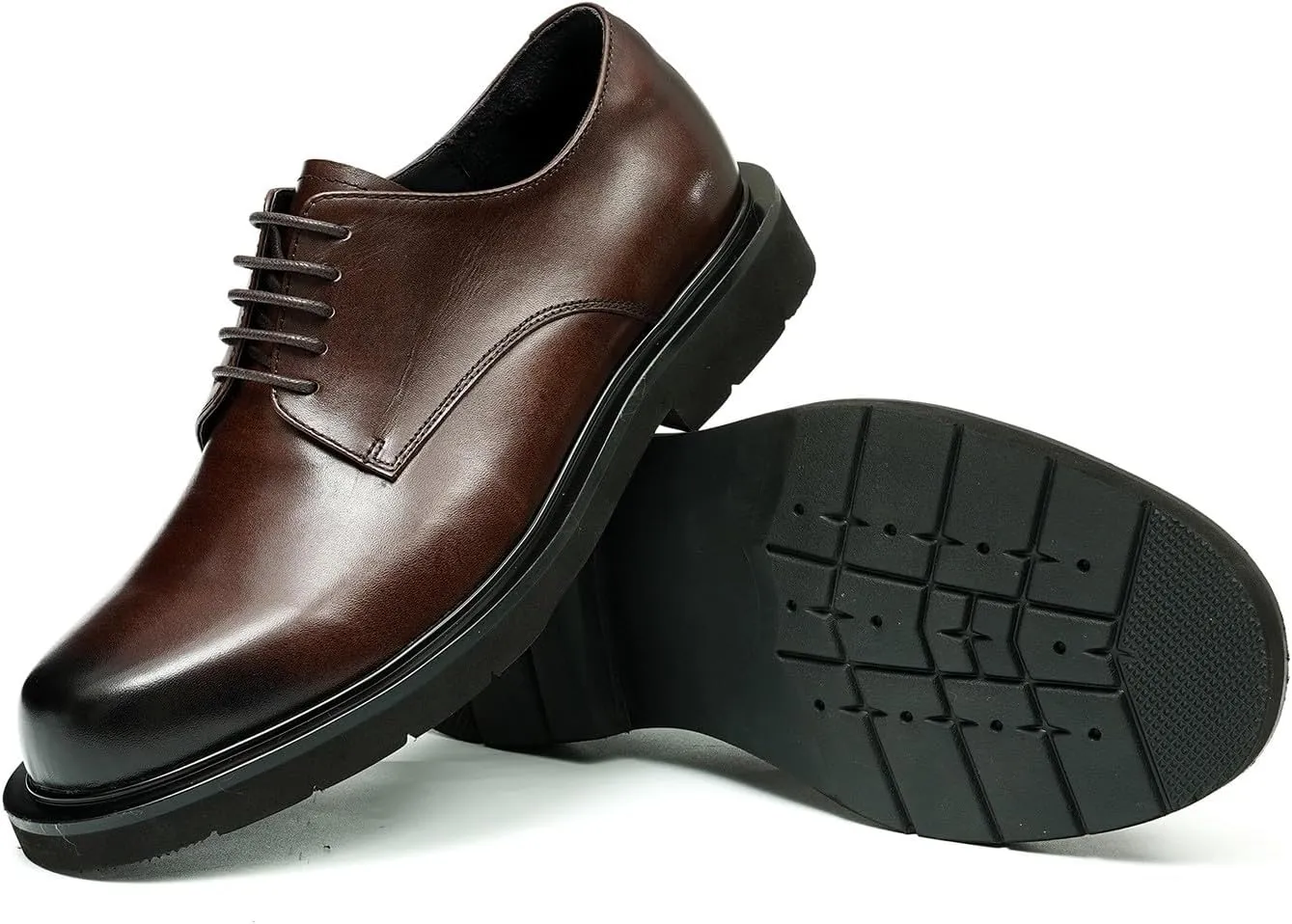Santimon Oxfords Shoes for Men Formal Dress Derby Genunie Leather Plain Toe Modern Suit Shoes Men's Fashion Lightweight Prom Wedding Tuxedo Business Causal Comfortable Shoes
