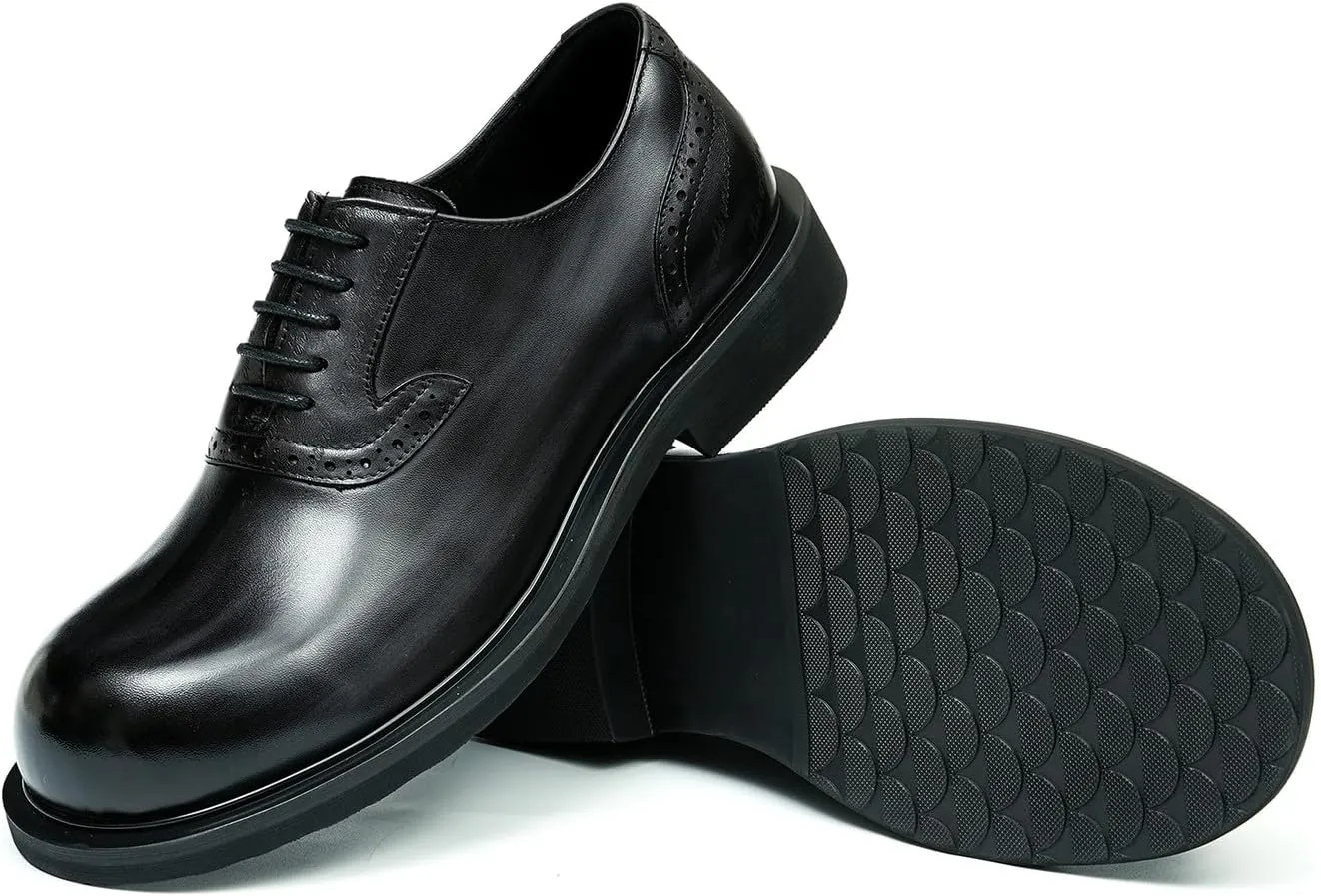Santimon Oxfords Shoes for Men Formal Dress Derby Genunie Leather Square Toe Brogues Modern Suit Shoes Men's Fashion Lightweight Prom Wedding Tuxedo Business Causal Comfortable Shoes