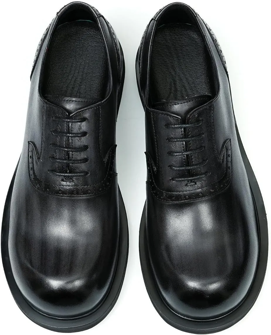 Santimon Oxfords Shoes for Men Formal Dress Derby Genunie Leather Square Toe Brogues Modern Suit Shoes Men's Fashion Lightweight Prom Wedding Tuxedo Business Causal Comfortable Shoes