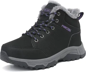 Veslexth Womens Casual Winter Hiking Ankle Boots Outdoor Snow Waterproof Lightweight Lace up Fur Lined Walking Shoes
