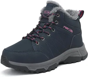Veslexth Womens Casual Winter Hiking Ankle Boots Outdoor Snow Waterproof Lightweight Lace up Fur Lined Walking Shoes