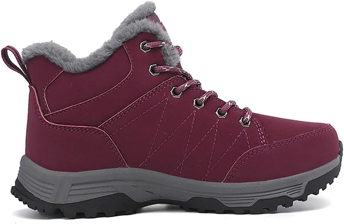 Veslexth Womens Casual Winter Hiking Ankle Boots Outdoor Snow Waterproof Lightweight Lace up Fur Lined Walking Shoes