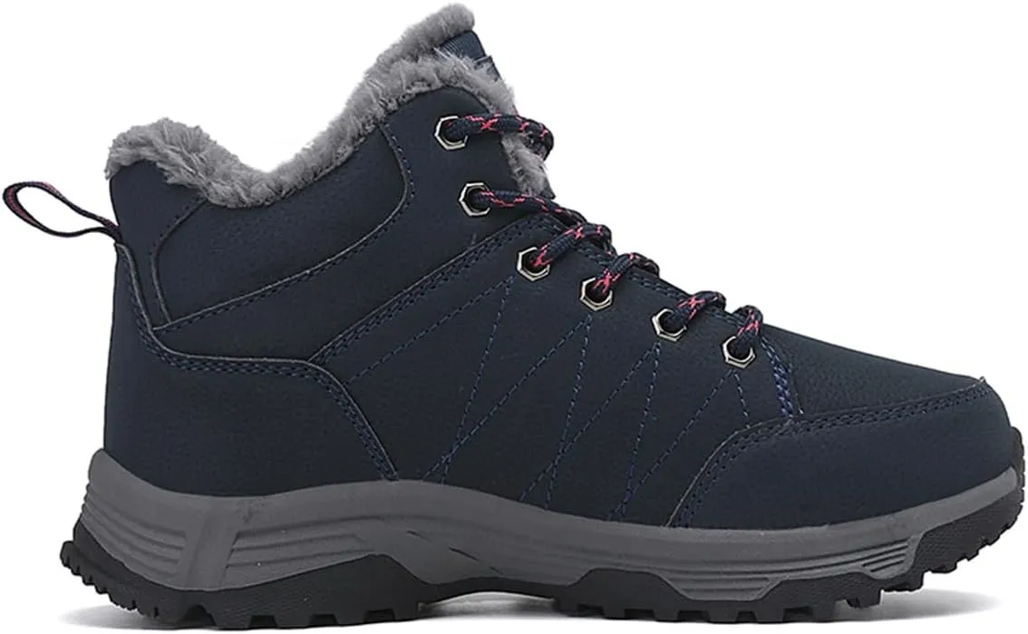 Veslexth Womens Casual Winter Hiking Ankle Boots Outdoor Snow Waterproof Lightweight Lace up Fur Lined Walking Shoes