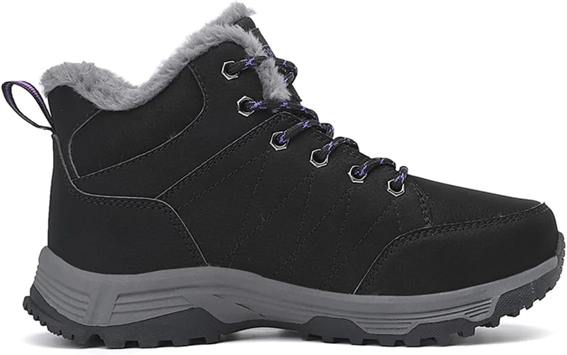 Veslexth Womens Casual Winter Hiking Ankle Boots Outdoor Snow Waterproof Lightweight Lace up Fur Lined Walking Shoes