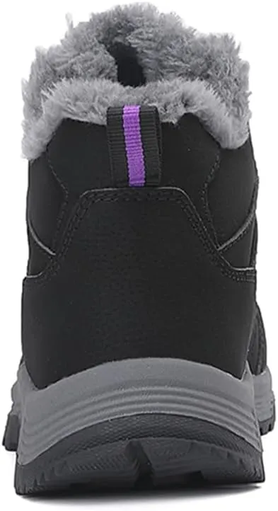 Veslexth Womens Casual Winter Hiking Ankle Boots Outdoor Snow Waterproof Lightweight Lace up Fur Lined Walking Shoes