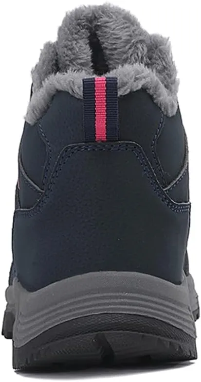 Veslexth Womens Casual Winter Hiking Ankle Boots Outdoor Snow Waterproof Lightweight Lace up Fur Lined Walking Shoes