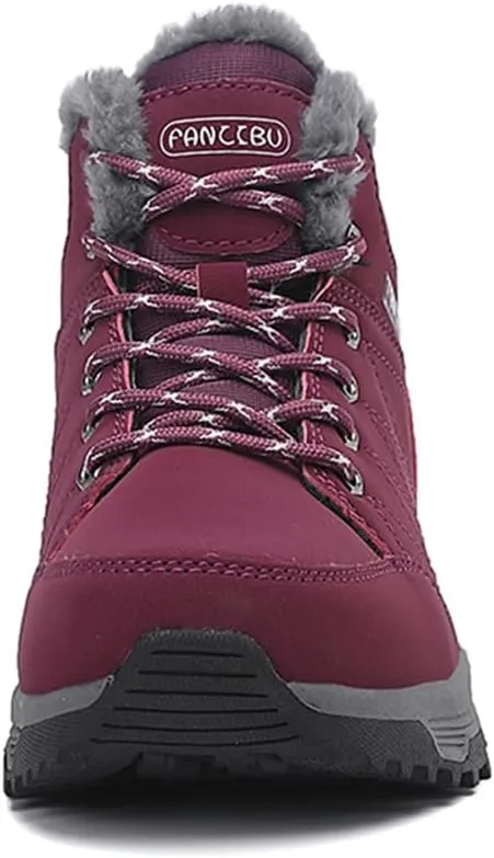 Veslexth Womens Casual Winter Hiking Ankle Boots Outdoor Snow Waterproof Lightweight Lace up Fur Lined Walking Shoes