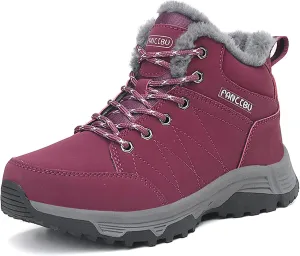Veslexth Womens Casual Winter Hiking Ankle Boots Outdoor Snow Waterproof Lightweight Lace up Fur Lined Walking Shoes