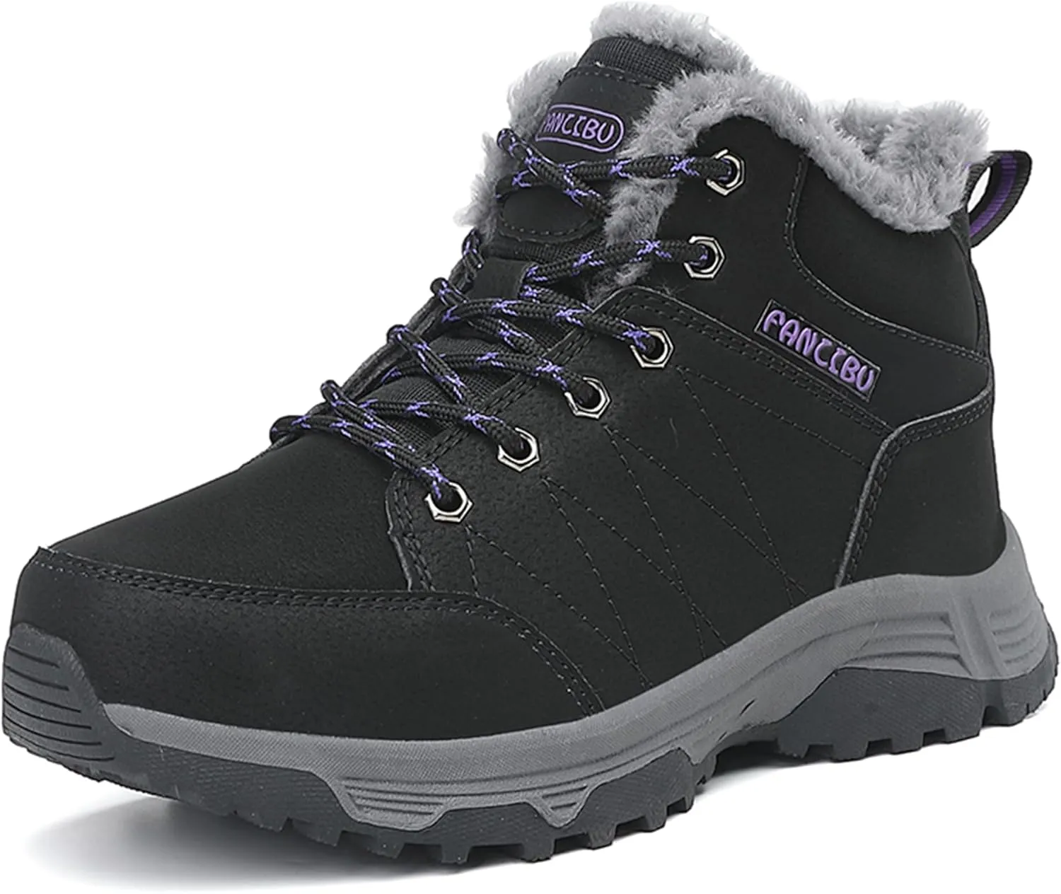 Veslexth Womens Casual Winter Hiking Ankle Boots Outdoor Snow Waterproof Lightweight Lace up Fur Lined Walking Shoes