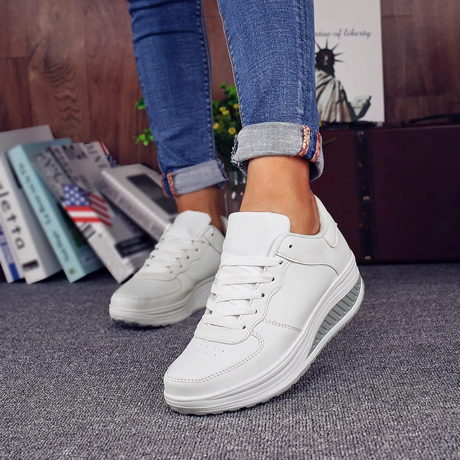 White Wide Width Casual Sneakers Women Cute Black Shoes for Women Womens Casual Shoes Slip On Loafers Silver Wedge Sneakers for Women Dressy Zapatos De Mujer CóModos Bajos para Fiesta Cerrados
