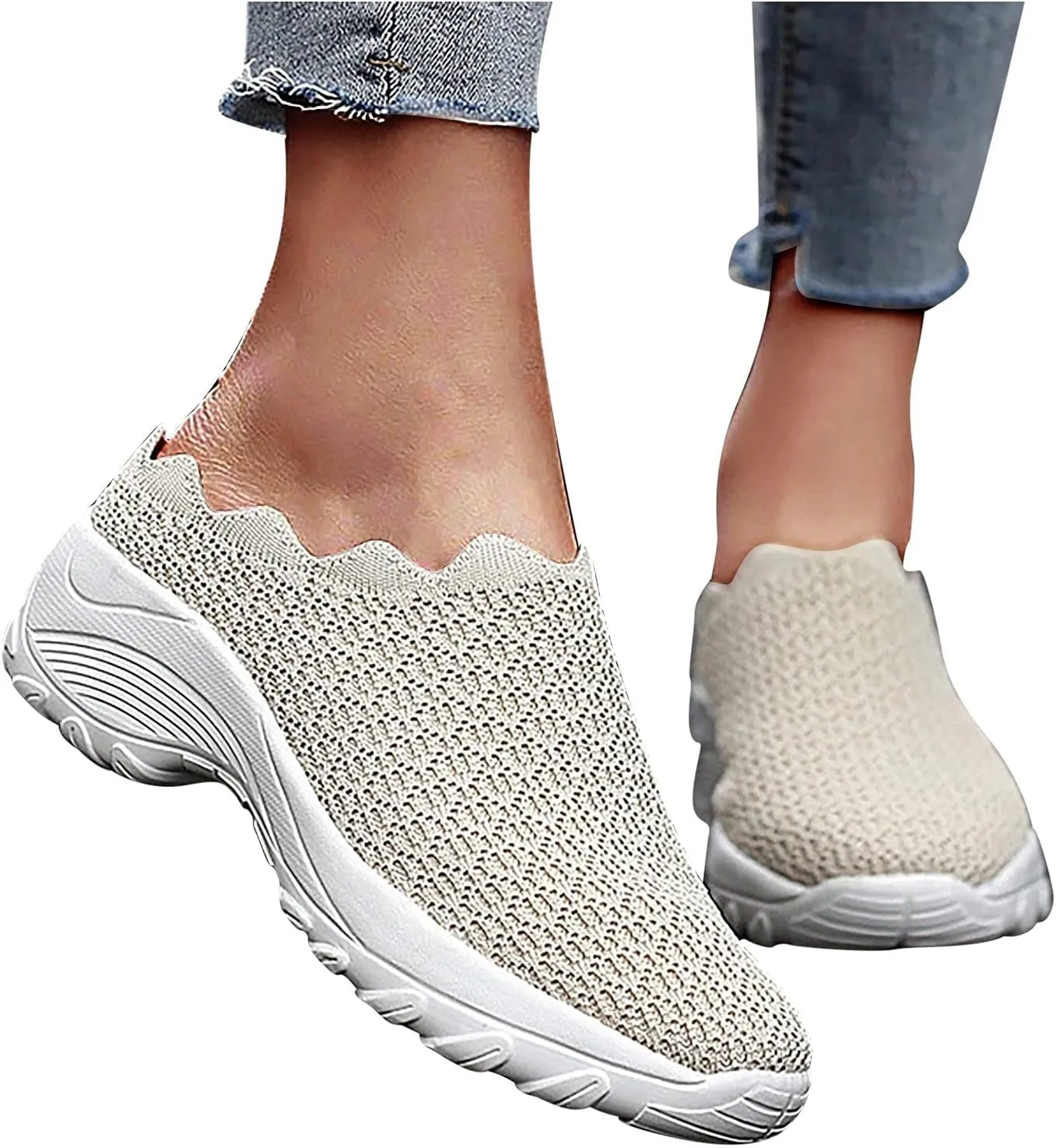 Women Casual Comfort Trainer Summer Breathable Lightweight Flexible Sneakers Slip On Running Sport Shoes