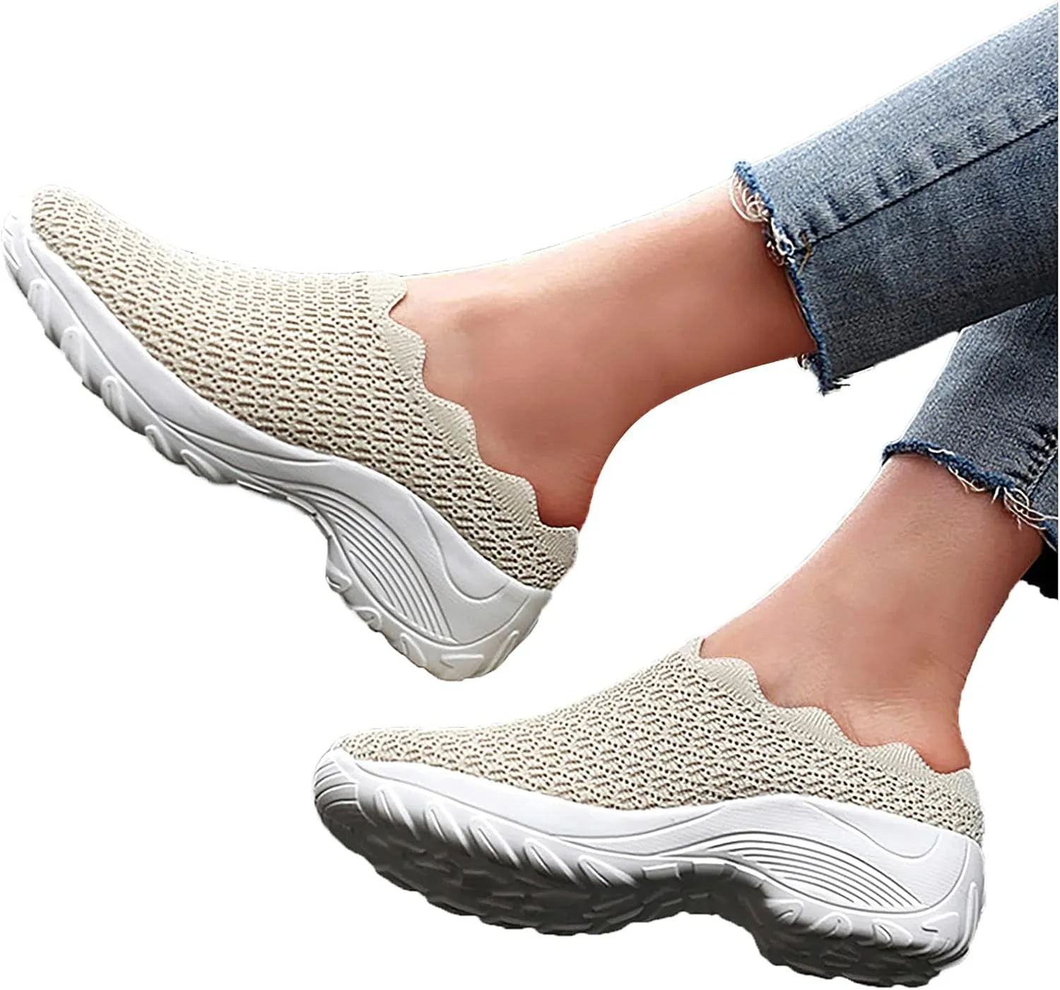 Women Casual Comfort Trainer Summer Breathable Lightweight Flexible Sneakers Slip On Running Sport Shoes