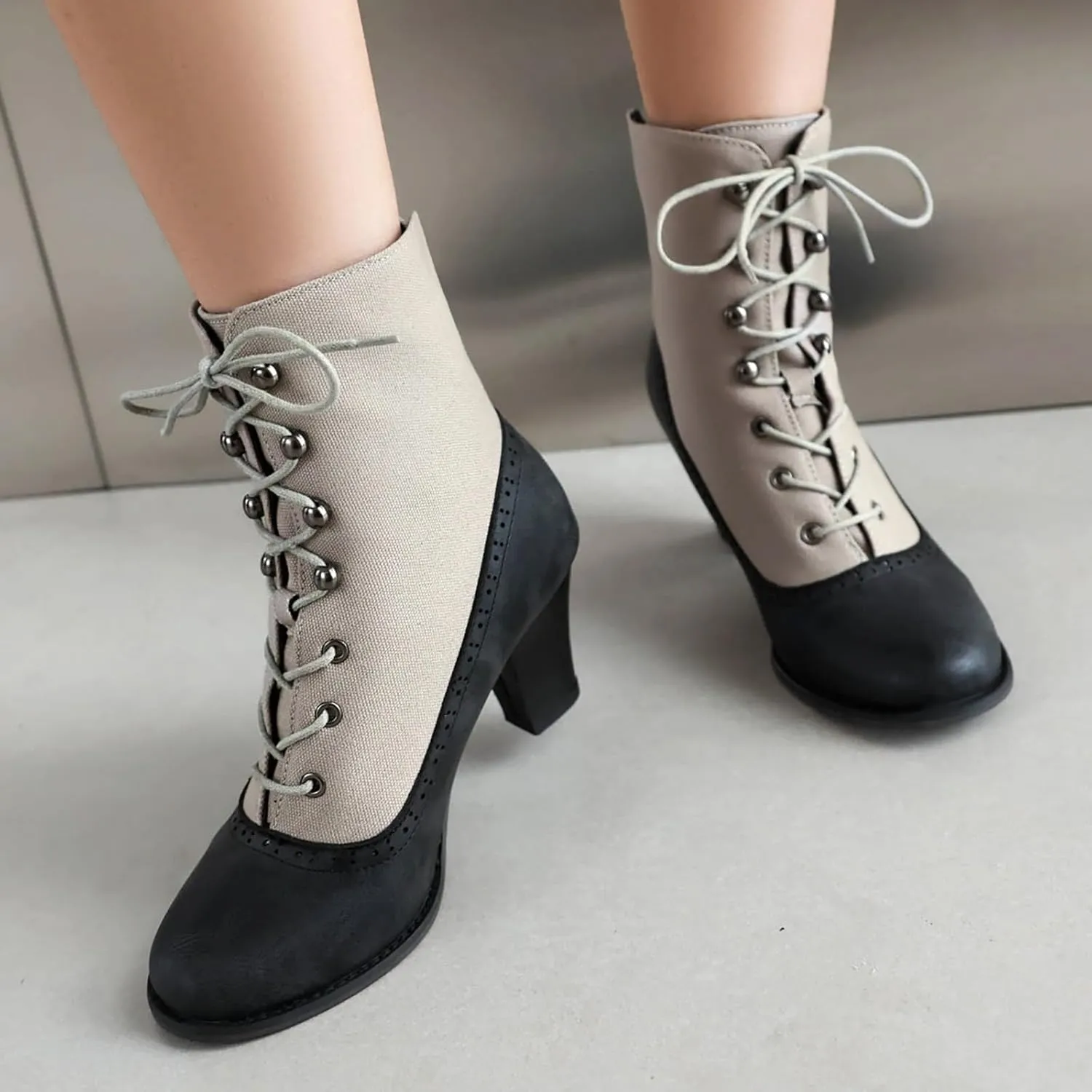 Women's Ankle Boots Victorian Boots Black Boots Chunky Heel Lace Up Witch Boots Knight Boots Cowgirl Rain Boots Mid Calf Side
