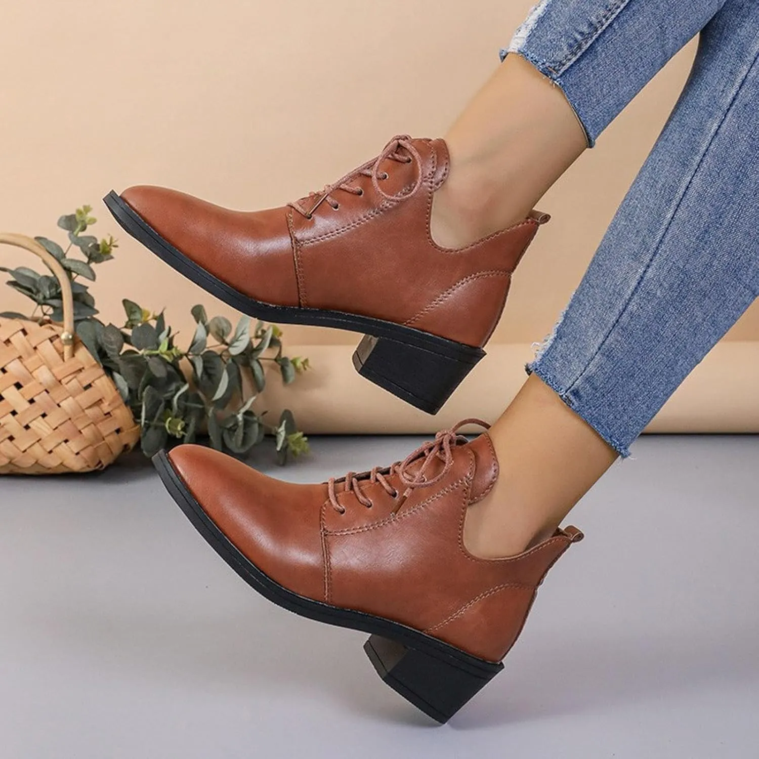 Women's Ankle Boots Victorian Boots Mid Calf Boots Round Toe Black Boots Chunky Heel Lace Up Witch Boots Knight Boots Pull On