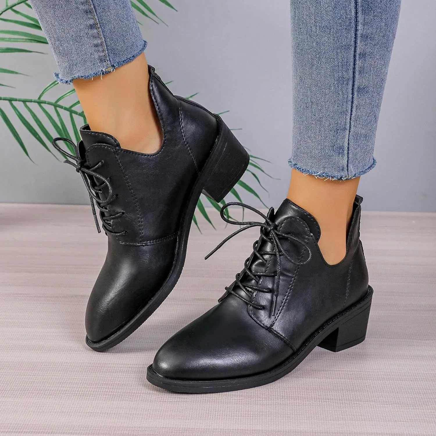Women's Ankle Boots Victorian Boots Mid Calf Boots Round Toe Black Boots Chunky Heel Lace Up Witch Boots Knight Boots Pull On