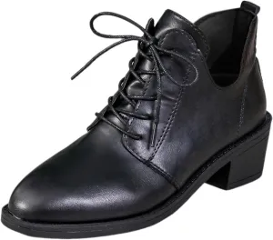 Women's Ankle Boots Victorian Boots Mid Calf Boots Round Toe Black Boots Chunky Heel Lace Up Witch Boots Knight Boots Pull On
