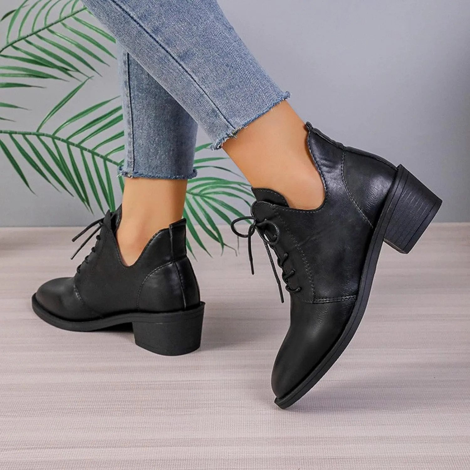 Women's Ankle Boots Victorian Boots Mid Calf Boots Round Toe Black Boots Chunky Heel Lace Up Witch Boots Knight Boots Pull On