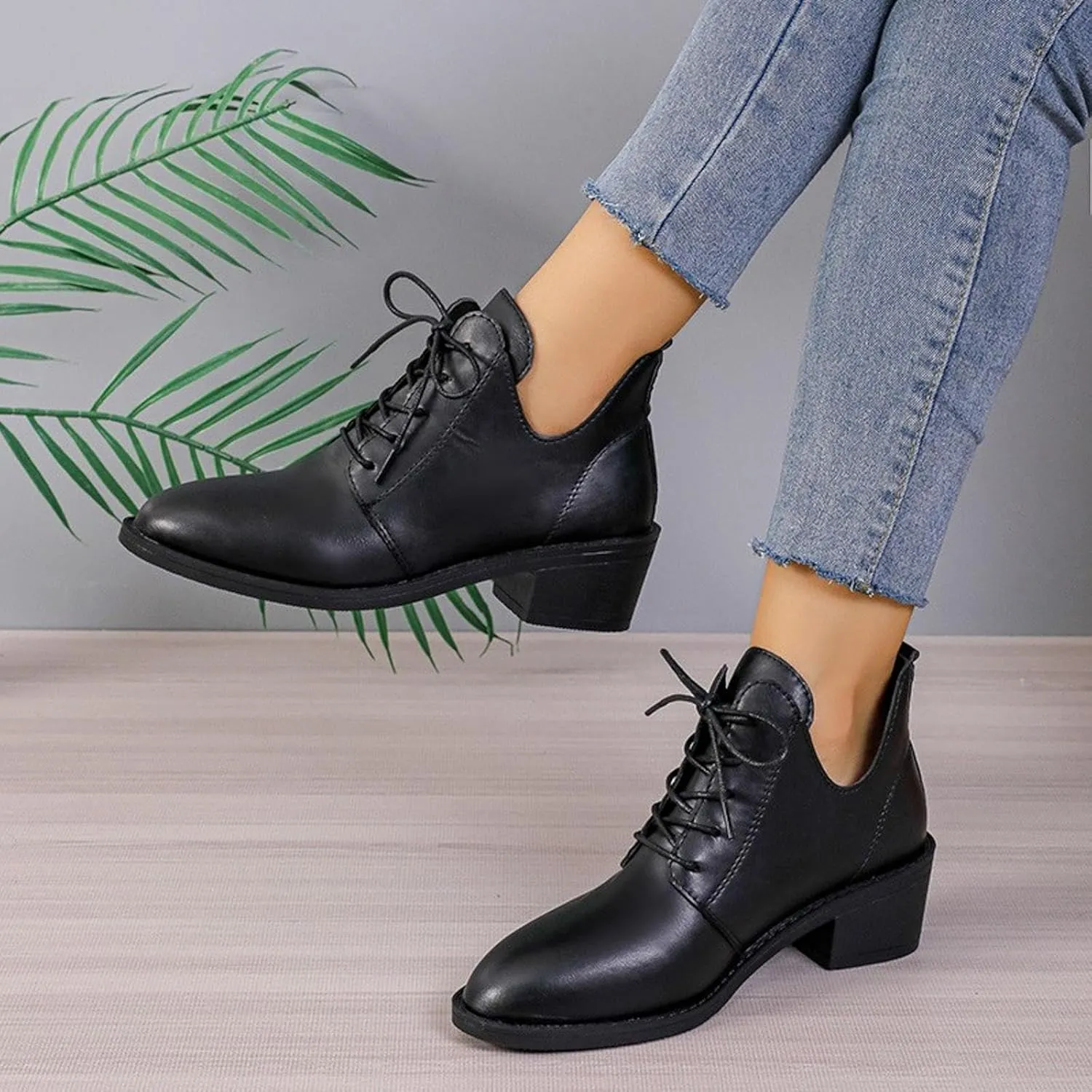 Women's Ankle Boots Victorian Boots Mid Calf Boots Round Toe Black Boots Chunky Heel Lace Up Witch Boots Knight Boots Pull On