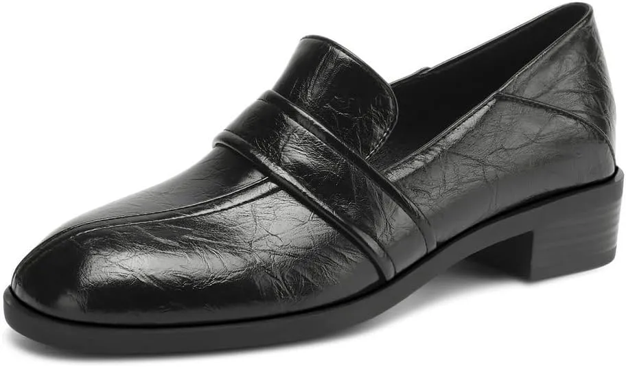 Womens Basic Oxford Shoes Black Red Chunky Low Heel Classic Penny Loafers Vintage Footwear