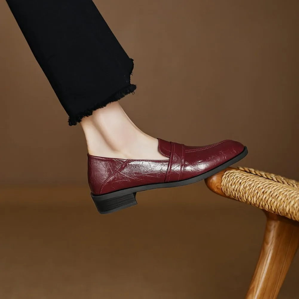 Womens Basic Oxford Shoes Black Red Chunky Low Heel Classic Penny Loafers Vintage Footwear