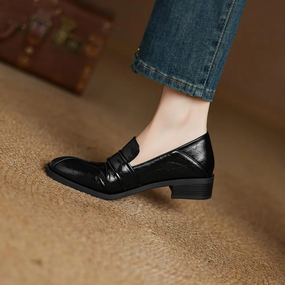 Womens Basic Oxford Shoes Black Red Chunky Low Heel Classic Penny Loafers Vintage Footwear