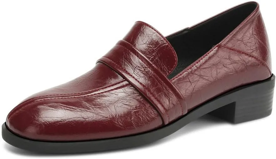 Womens Basic Oxford Shoes Black Red Chunky Low Heel Classic Penny Loafers Vintage Footwear