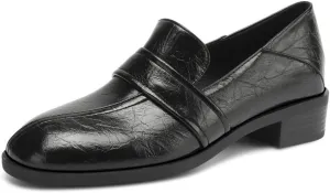 Womens Basic Oxford Shoes Black Red Chunky Low Heel Classic Penny Loafers Vintage Footwear