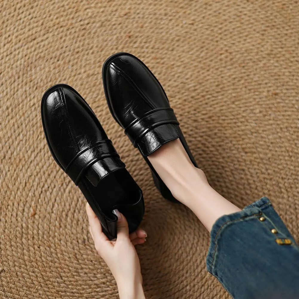 Womens Basic Oxford Shoes Black Red Chunky Low Heel Classic Penny Loafers Vintage Footwear