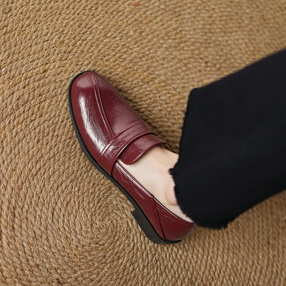 Womens Basic Oxford Shoes Black Red Chunky Low Heel Classic Penny Loafers Vintage Footwear