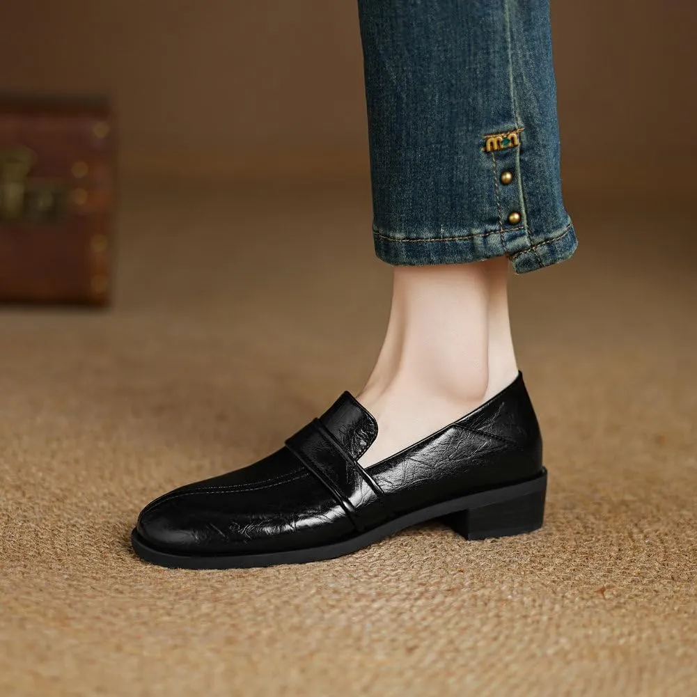 Womens Basic Oxford Shoes Black Red Chunky Low Heel Classic Penny Loafers Vintage Footwear