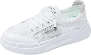 Women's Breathable Mesh White Sneakers Low Top Slip-On Tennis Shoes