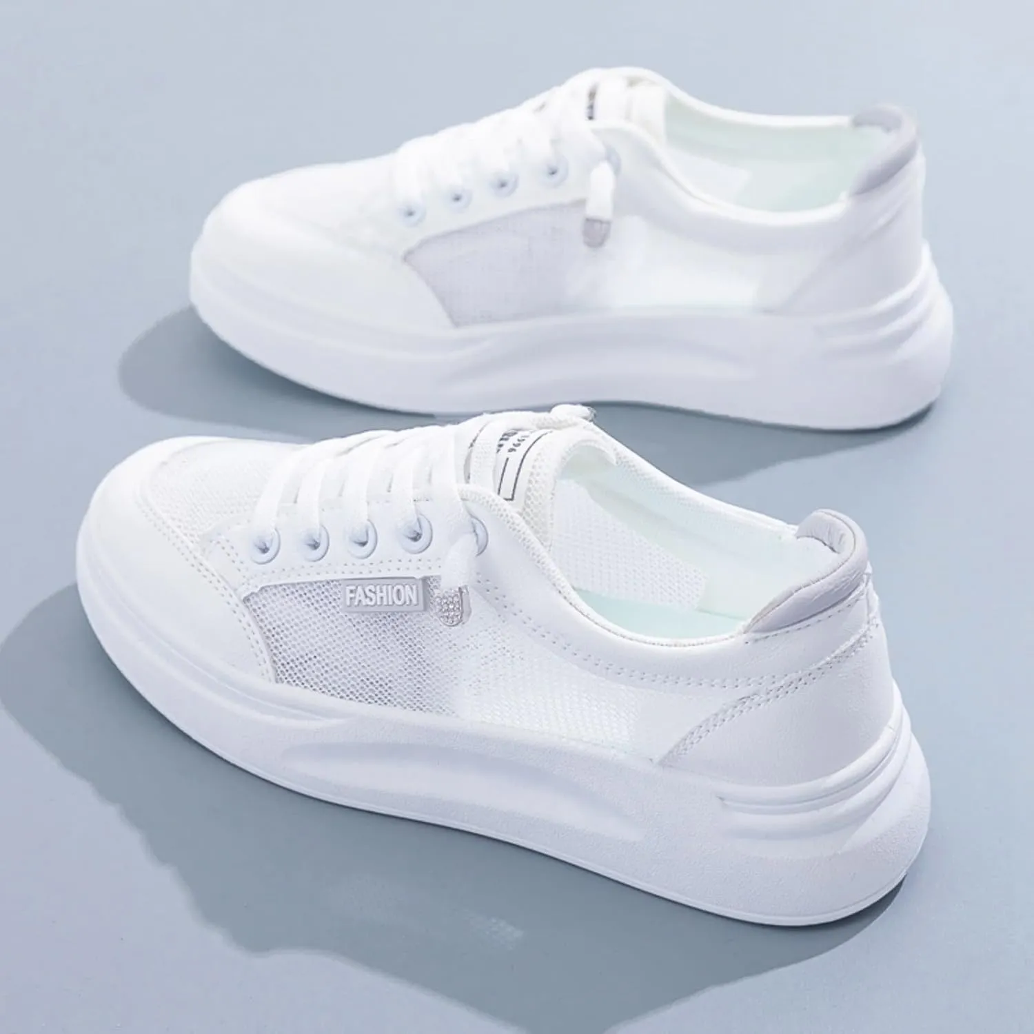 Women's Breathable Mesh White Sneakers Low Top Slip-On Tennis Shoes
