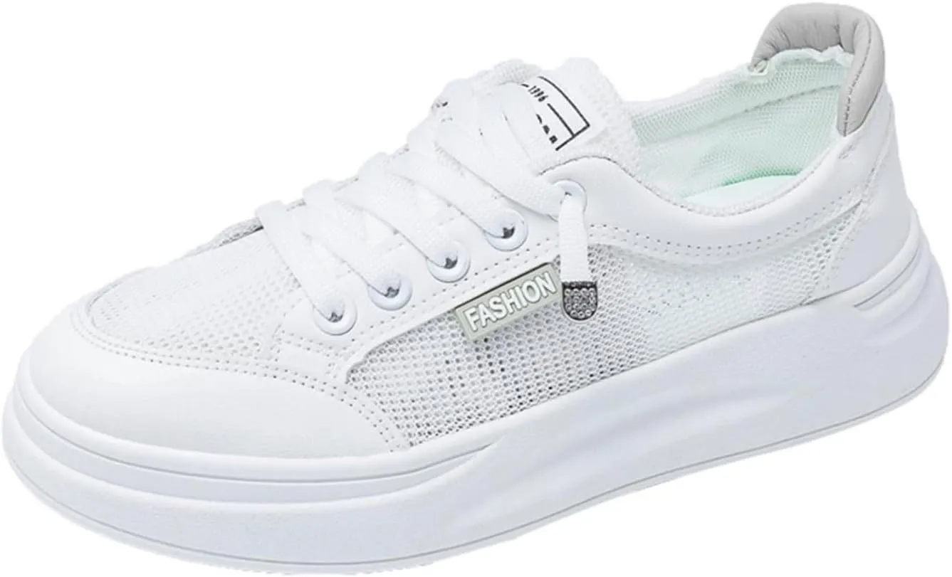 Women's Breathable Mesh White Sneakers Low Top Slip-On Tennis Shoes