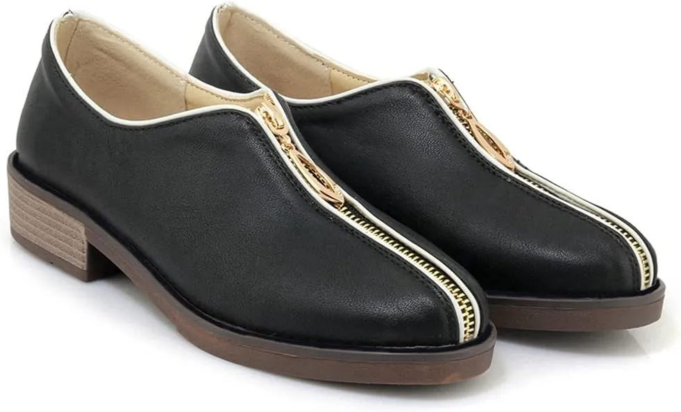 Women's Classic Oxford Shoes Round Toe Zipper Comfort Low Heel Western School Pump Oxfords Brogues