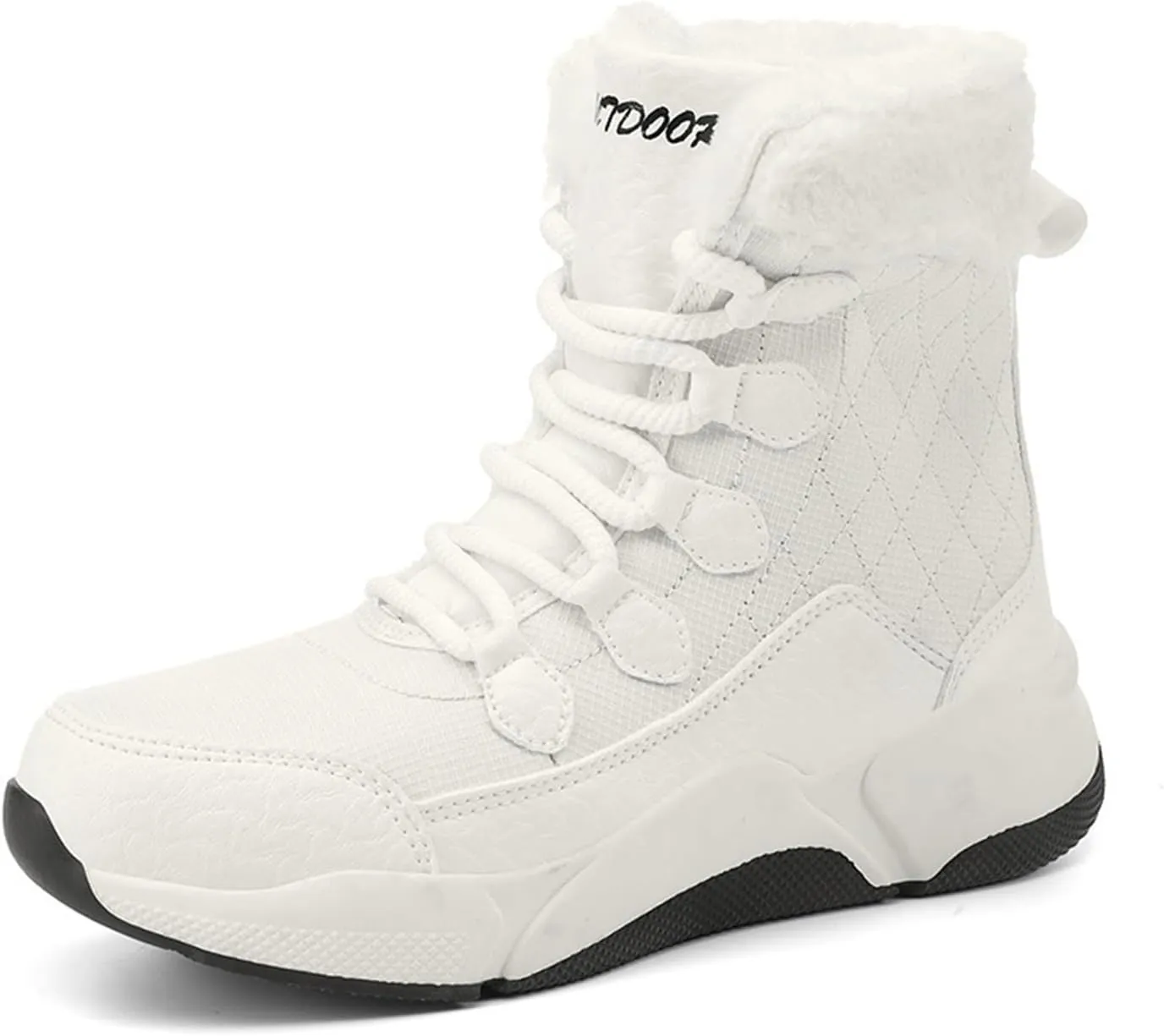 Women's Fuzzy Mid-Calf Boots Lace Up Snow Boots for Women Non Slip Combat Boots Black Winter Boots White Combat Boots