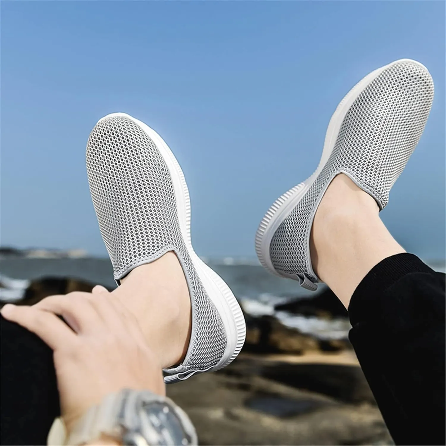 Womens Ladies Walking Running Shoes Slip On Lightweight Mens Casual Shoes Mesh Breathable Casual Shoes Slip On Black Platform Sneaker Slip On Tennis Shoe Loafers Shoe
