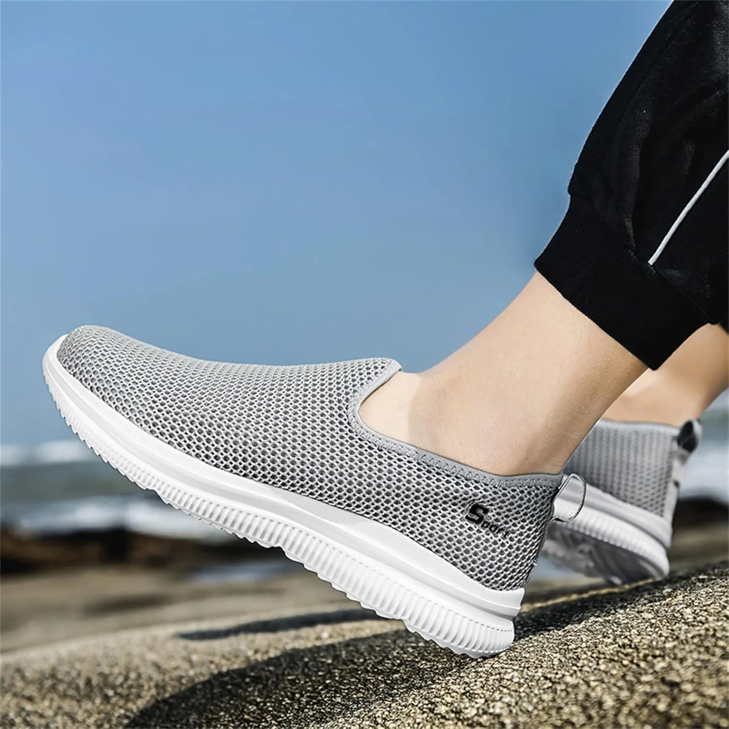 Womens Ladies Walking Running Shoes Slip On Lightweight Mens Casual Shoes Mesh Breathable Casual Shoes Slip On Black Platform Sneaker Slip On Tennis Shoe Loafers Shoe