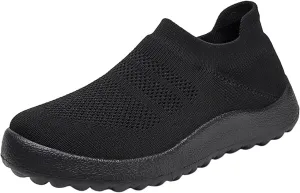 Womens Ladies Walking Running Shoes Slip On Lightweight Mens Casual Shoes Mesh Breathable Casual Shoes Slip On Black Platform Sneaker Slip On Tennis Shoe Loafers Shoe
