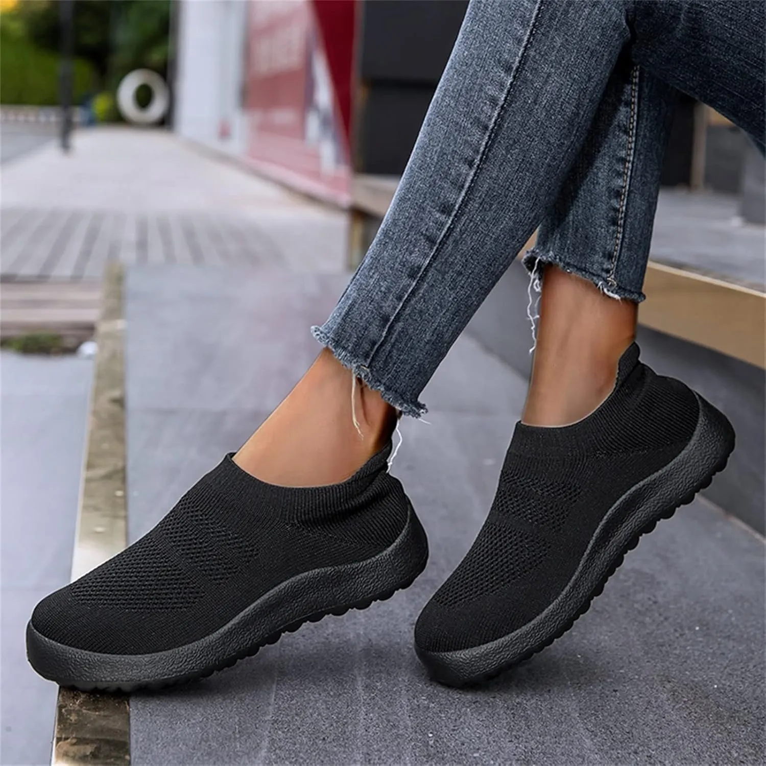 Womens Ladies Walking Running Shoes Slip On Lightweight Mens Casual Shoes Mesh Breathable Casual Shoes Slip On Black Platform Sneaker Slip On Tennis Shoe Loafers Shoe