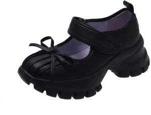 Women's Mary Janes Shoes Platform Round Toe Oxford Dress Shoes Gothic Ankle Strap Bow Vintage Classic Loafers (Black,7)