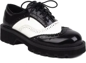 Women's Platform Lace up Oxford Shoes Closed Round Toe Loafers Comfortable Brogue Perforated Business Oxfords Chunky Dating Wedding Vintage Wingtip Low Block All Weather Heels