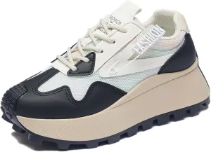 Women's Platform Sneakers Lightweight Walking Shoes with Arch Support Breathable Mesh & Retro Lace-Up Casual Shoes
